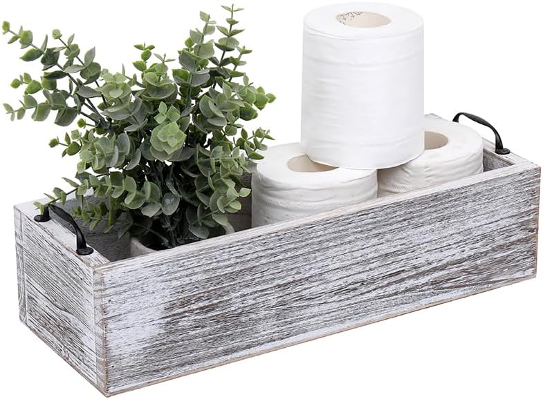 Bathroom Decor Box with Metal Handles, 15.7" x 6" x 3.9"-White by MLIJAXI