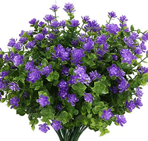 Artificial Flowers, Fake Artificial Greenery UV Resistant No Fade Faux Plastic Plants for Wedding Bridle Bouquet Indoor Outdoor Home Garden Kitchen Office Table Vase 6PCS (Purple) by URSTOUD
