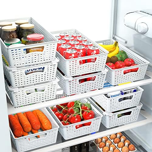 Simple Houseware Stackable Plastic Woven Basket Organizer, 6 Pack, White - Image 2