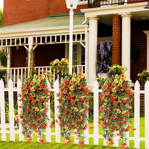 6 Pcs Fall Artificial Hanging Flower Outdoor, Red, Yellow, Orange - Image 4