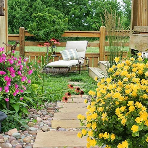 8 Bundles Artificial Flowers, Fake Artificial Greenery UV Resistant No Fade Faux Plastic Plants for Wedding Bridle Bouquet Indoor Outdoor Home Garden Kitchen Office Table Vase (Yellow) - Image 4