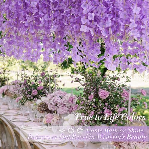 Waipfaru 12 Pack Wisteria Hanging Flowers, 3.6 Feet/Pcs Purple Wisteria Artificial Flowers, Fake Wisteria Flowers Garland, Hanging Vines for Bedroom Wedding Home Party Wall Decoration - Image 6
