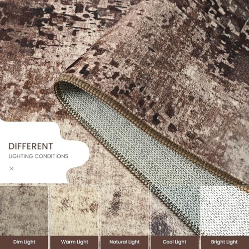 Area Rug 4x6 Brown Rug Washable Boho Rugs Non Slip Low Pile Abstract Coffee Small Carpet for Entryway, Bedroom, Kitchen, Classroom, Kids Room, Office, Dorm, Dining Room - Image 5