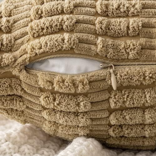 MIULEE Corduroy Decorative Throw Pillow Covers 20x20 Khaki Pack of 2 - Image 3