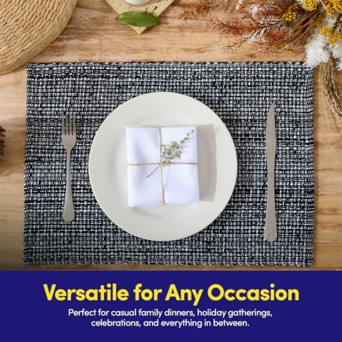Sweet Home Collection 100% Cotton Placemats for Dining Room Rectangle Two Tone Woven Fabric 13" x 19" Soft Durable Table Mat Set, Set of 6, Black - Image 5