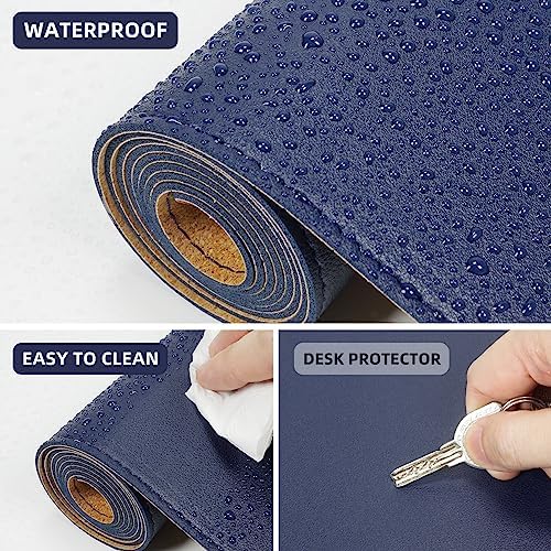 AFIING Cork Desk Mat 47" x 23.6", Dual-Sided Natural Cork & PU Leather Desk Pad, Non-Slip Waterproof Large Mouse Pad for Office, Home & Gaming (Blue) - Image 3