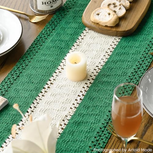 Artoid Mode Emerald Green Farmhouse Woven Table Runner 12x90 Inch - Image 4