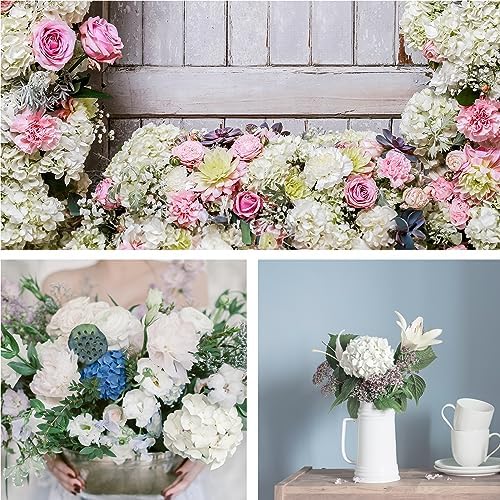 Auihiay 26 Pieces Hydrangea Artificial Flowers Silk Hydrangea Flowers Artificial Flowers Heads with Stems for Home Wedding Party Decorations (Ivory) - Image 5