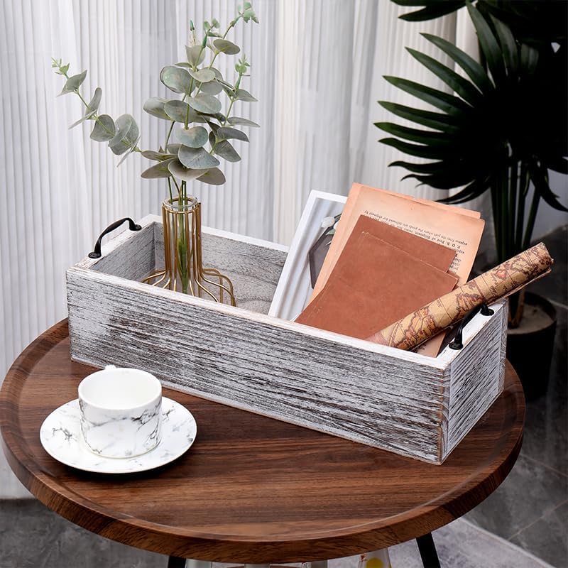 Bathroom Decor Box with Metal Handles, 15.7" x 6" x 3.9"-White - Image 2