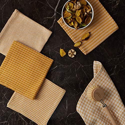 DII Everyday Kitchen Assorted Dishcloth Set of 5, 12x12, Honey Gold - Image 3