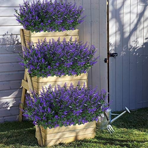 16 Bundles Outdoor Artificial Lavender Fake UV Resistant No Fade Flowers Shrubs, Faux Plastic Greenery for Hanging Plants Garden Porch Window Box Home Wedding Decor (Purple) - Image 3