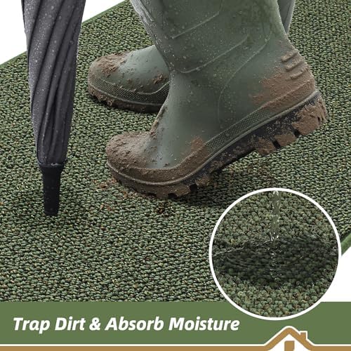 BEQHAUSE Dirt Trapper Door Mat 24" x 60", Non-Slip Washable Doormats, Green - Image 3