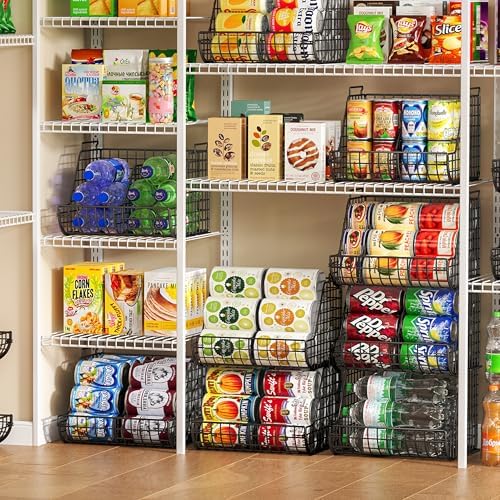 Stacking Can Dispensers 3 Tier with 3 Divider, Large Pantry Can Organizer, Beverage Drink Pop Soda Can Storage Basket, Can Holders for Pantry, Canned Food Rack Wire Bins for Kitchen Cabinet (3-Pack) - Image 4