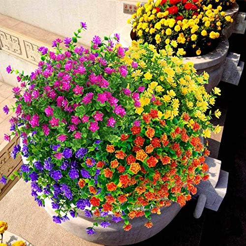12 Bundles Outdoor Artificial Flowers UV Resistant Fake Boxwood Plants, Faux Greenery for Indoor Outside Hanging Plants Garden Porch Window Box Home Wedding Farmhouse Décor (Magenta) - Image 3