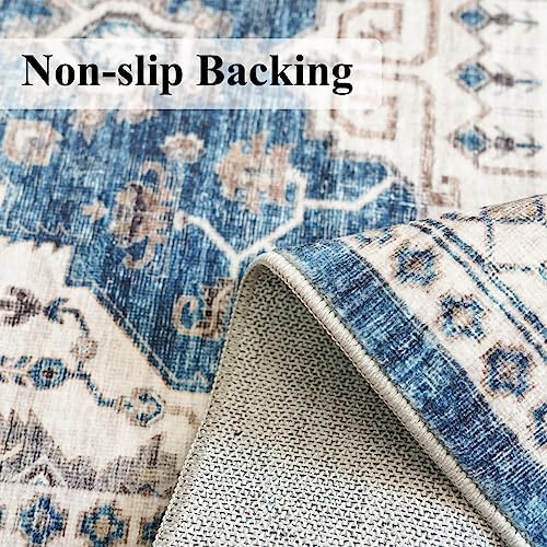 2x5 Washable Hallway Runner Rug: Indoor Farmhouse Entryway Kitchen Rugs Oriental Thin Non-Slip Water Resisitant Carpet for Bathroom Laudry Ultra Soft Floor Mat for Living Room Bedroom(2X5,Blue) - Image 4
