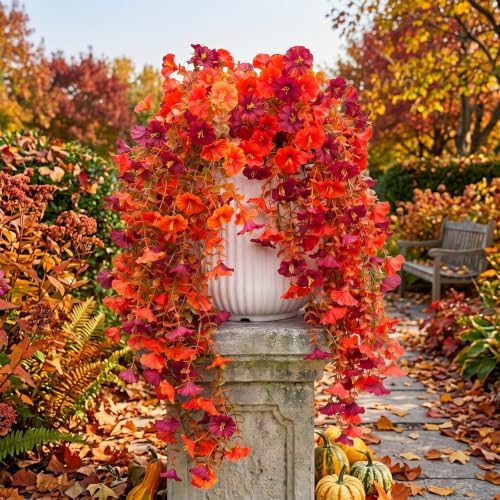 FULLMUSIC Autumn Artificial Flowers for Outdoor (Brown red) - Image 6