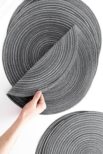 Floroom 15 Inch Round Braided Placemats Set of 4, Washable Heat Resistant Cotton Polyester Circle Place Mats for Kitchen Dining Table - Mist Grey - Image 3