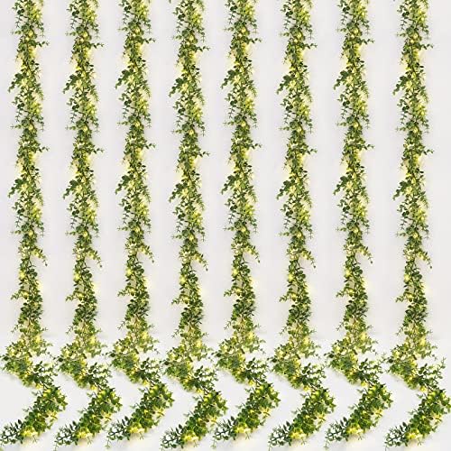 8 Pack Eucalyptus Garland with LED Lights String 48Ft Greenery Garland by DolicerLANDSCAPEQ
