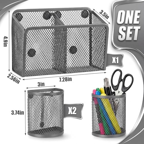 Marspark 3 Pcs Magnetic Locker Accessories Mesh Metal Pen Holder,Grey - Image 2