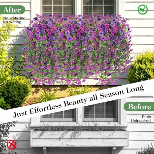 Realistic Faux Silk Flowers, Indoor Outdoor Hanging Decor, 2PCS - Image 5