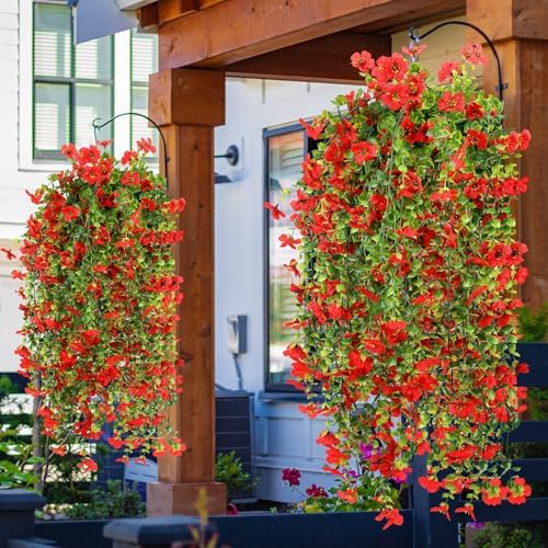 6 Pcs Fall Artificial Hanging Flowers Outdoor, Red - Image 3