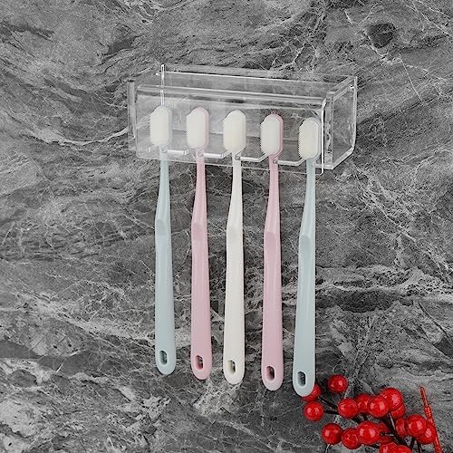 5 Slots Wall Mount Toothbrush Holder with Cover, Self Adhesive Toothbrush Storage Organizer for Shower, Toothbrush Hanger for Bathroom, Medicine Cabinet, Dorm (Clear) - Image 6