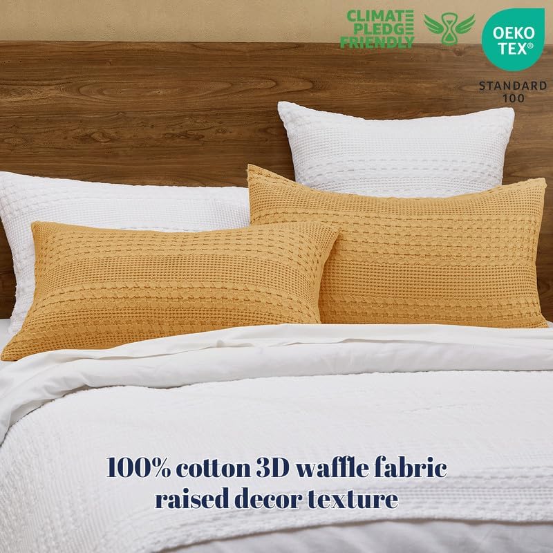 PHF Cotton Waffle Pillow Shams Queen 20" x 30", Pumpkin Orange, No Insert - Image 3