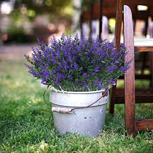 16 Bundles Outdoor Artificial Lavender Fake UV Resistant No Fade Flowers Shrubs, Faux Plastic Greenery for Hanging Plants Garden Porch Window Box Home Wedding Decor (Purple) - Image 2