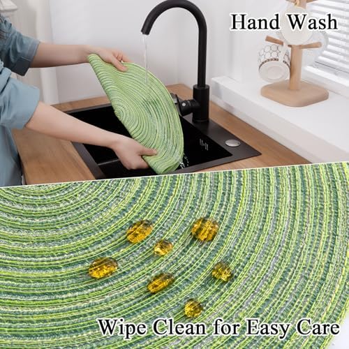 SHACOS Round Placemats Set of 4 Round Table Placemats Braided Cotton Place Mats 15 inch for Kitchen Dining Table Holiday Party (Mixed Color Pea Green, 4) - Image 6