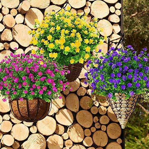 6 Bundles Outdoor Artificial Flowers UV Resistant Fake Boxwood Plants, Faux Plastic Greenery for Indoor Outside Hanging Plants Garden Porch Window Box Home Wedding Farmhouse Decor (Yellow) - Image 6