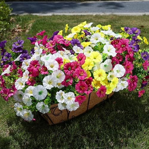HyeFlora Artificial Flowers for Outdoors Fake Plants Outside Decoration, 12 Bundles Silk Colorful Morning Glory with Eucalyptus UV Resistant Realistic Faux Flowers for Planter Front Door Garden Yard - Image 4