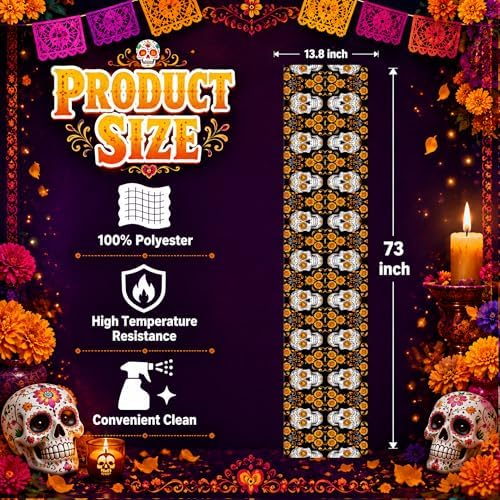 Dia De Los Muertos Decorations - Mexican Sugar Skull Table Runner - Image 3