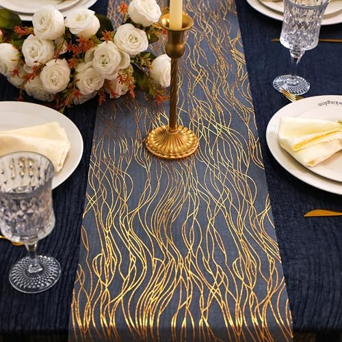 Snowkingdom 2pcs Gold Wave Table Runner, 11×108 Inch Golden Metallic Sparkle Lines Mesh Table Runners, Lightweight Gold Party Decorations for Mothers Day, Wedding, Birthday, Christmas, Party Dinner by Snowkingdom