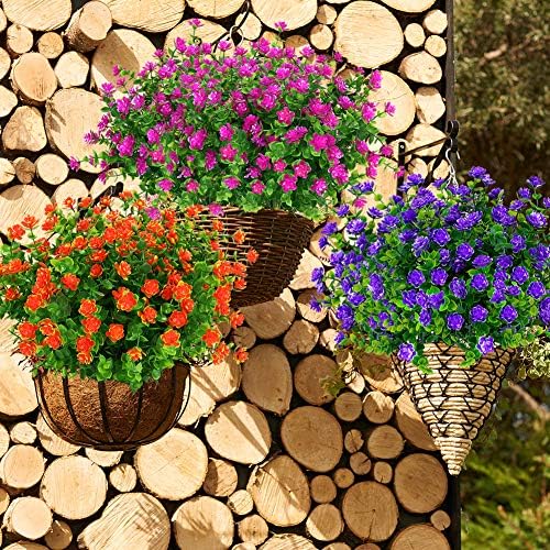 12 Bundles Outdoor Artificial Flowers UV Resistant Fake Boxwood Plants, Faux Greenery for Indoor Outside Hanging Plants Garden Porch Window Box Home Wedding Farmhouse Décor (Magenta) - Image 6