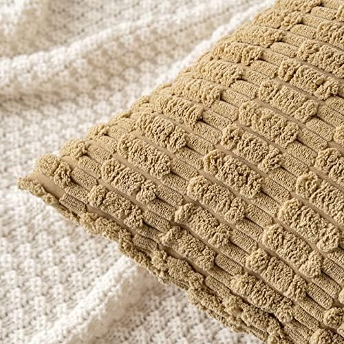 MIULEE Corduroy Decorative Throw Pillow Covers 20x20 Khaki Pack of 2 - Image 2
