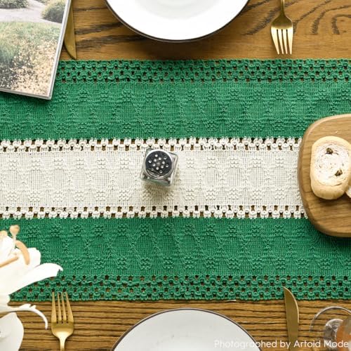 Artoid Mode Emerald Green Farmhouse Woven Table Runner 12x90 Inch - Image 3