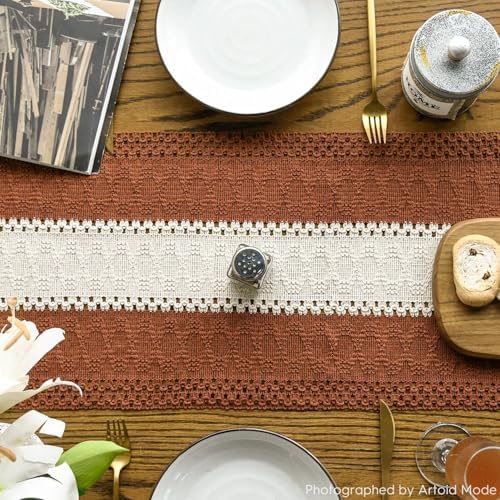 Artoid Mode Caramel Farmhouse Woven Table Runner 12x120 Inch - Image 3