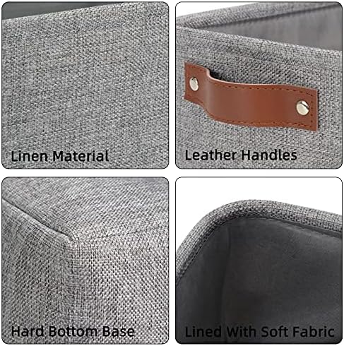 DULLEMELO Fabric Bathroom Storage Bin with Leather Handles, Narrow Organizer for Towels, Toilet Paper Rolls, Storage Basket for Back of Toilet, Vanities, Shelves & Cabinets (Gray) - Image 3
