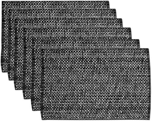Sweet Home Collection 100% Cotton Placemats for Dining Room Rectangle Two Tone Woven Fabric 13" x 19" Soft Durable Table Mat Set, Set of 6, Black by SweetHomeCollection