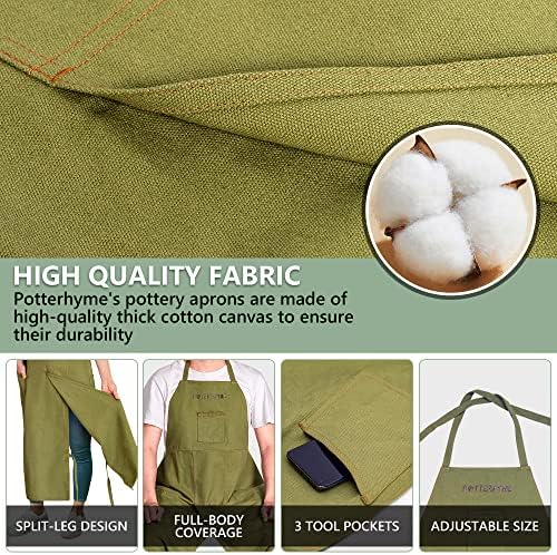 Full Coverage Pottery Apron Split Leg - 100% Cotton Canvas Potter's & Ceramics Aprons with Pockets for Women & Men - Image 5