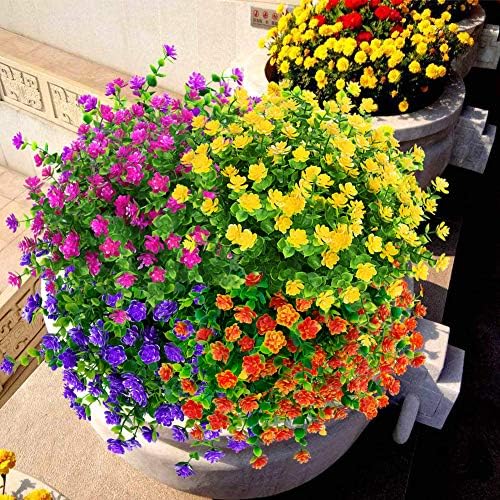 6 Bundles Outdoor Artificial Flowers UV Resistant Fake Boxwood Plants, Faux Plastic Greenery for Indoor Outside Hanging Plants Garden Porch Window Box Home Wedding Farmhouse Decor (Yellow) - Image 5