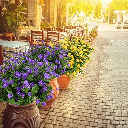 Artificial Flowers, Fake Artificial Greenery UV Resistant No Fade Faux Plastic Plants for Wedding Bridle Bouquet Indoor Outdoor Home Garden Kitchen Office Table Vase 6PCS (Purple) - Image 2