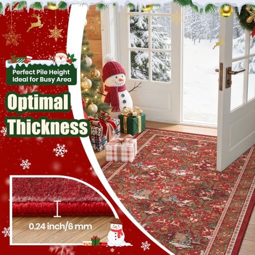 Christmas Runner Rug 2x6, Washable Rugs for Bedroom (2'x6', Red) - Image 6
