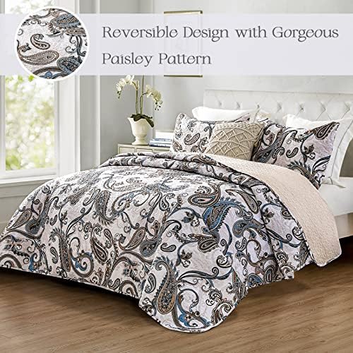 Whale Flotilla California King Size Quilt Set, Soft Boho Paisley Bedspreads - Image 2