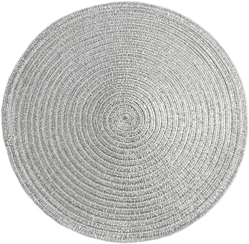 SHACOS Glitter Silver Placemats Set of 8 Sparkle Bling 15 inch Round Braided Table Mats Washable Place Mats for Dining Table Home Christmas Holiday Decor (Silver, 8) - Image 3