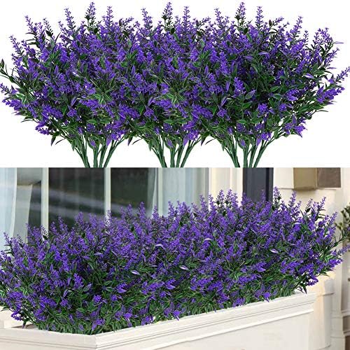 16 Bundles Outdoor Artificial Lavender Fake UV Resistant No Fade Flowers Shrubs, Faux Plastic Greenery for Hanging Plants Garden Porch Window Box Home Wedding Decor (Purple) by ArtBloom