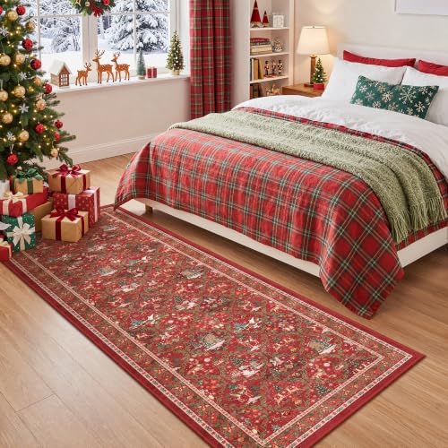 Christmas Runner Rug 2x6, Washable Rugs for Bedroom (2'x6', Red) - Image 5