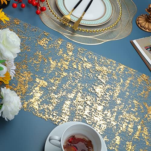 Snowkingdom Gold Table Runner, Sequin Glitter Metallic Foil Thin Mesh Sparkly Runner Roll 32Ft, Gold Birthday Party Decorations, for Event Wedding Showers Christmas Thanksgiving Festive - Image 2