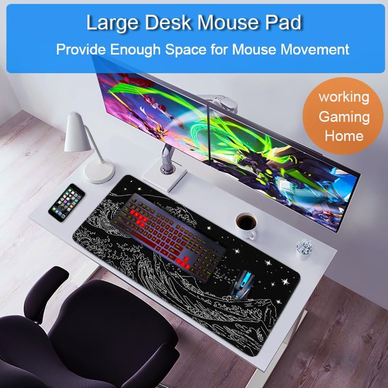 Large Mouse Pad, 31.5x15.7 inch Large Extended Gaming Computer Keyboard Mouse Mat, Water Resist Non-Slip Mousepad Rubber Base Long XXL Mouse Pad for Work & Gaming, Office & Home - Image 6