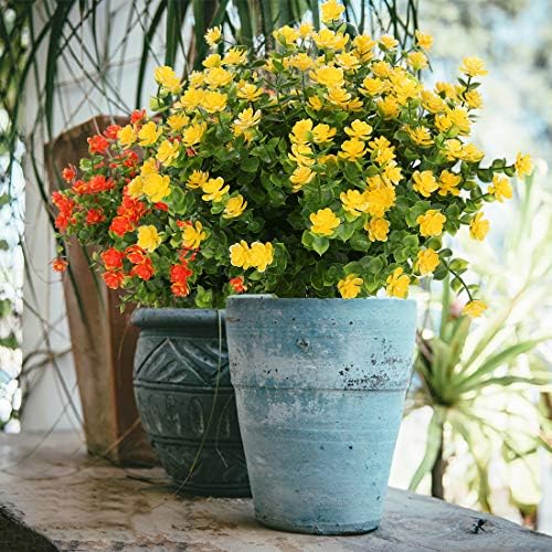 8 Bundles Artificial Flowers, Fake Artificial Greenery UV Resistant No Fade Faux Plastic Plants for Wedding Bridle Bouquet Indoor Outdoor Home Garden Kitchen Office Table Vase (Yellow) - Image 2